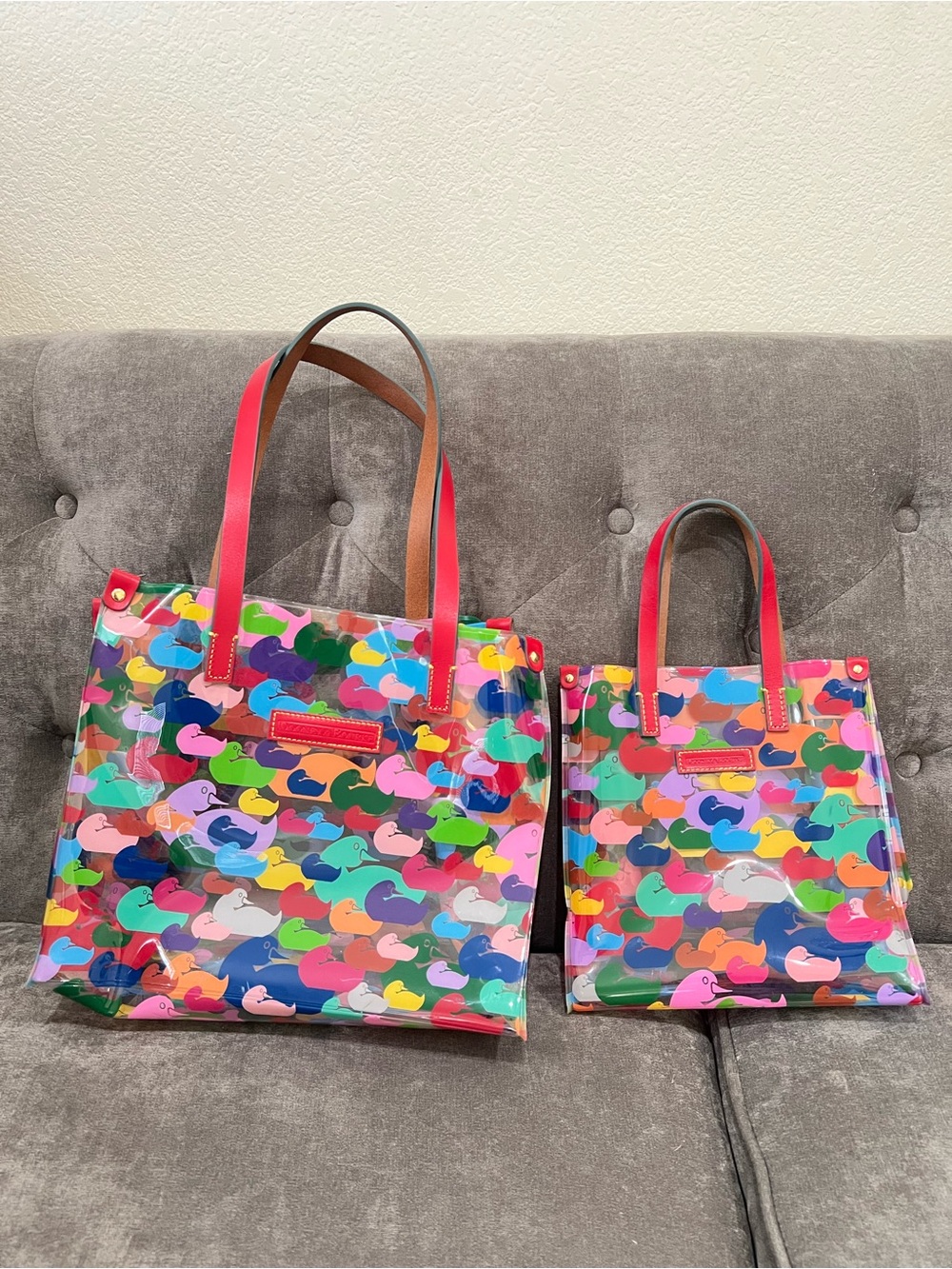 Dooney & Bourke Clear Multicolor Duck-Print Tote with 2nd Smaller Tote